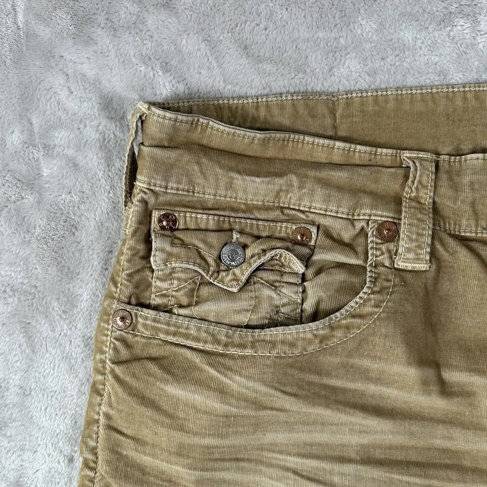 True Religion Ricky Jean Short Men 40 Tan Corduroy Frayed Flap Pocket Jorts Y2K